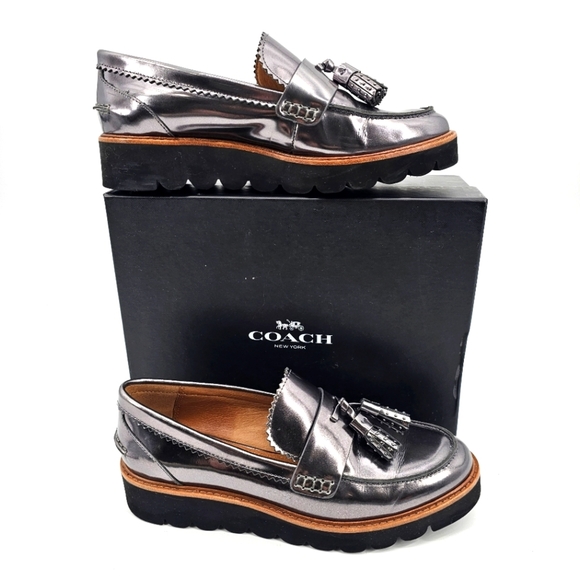 Coach Irvine Mirror Metallic Gunmetal Tassel Loafer Women' s Size 8 - Picture 1 of 8